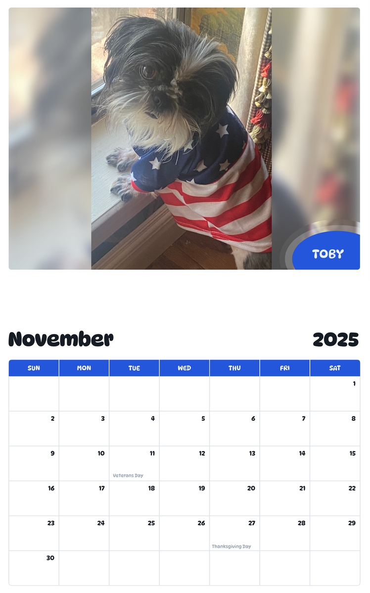 July 2025 - June 2026 Toby - Pawidols Pet Calendar