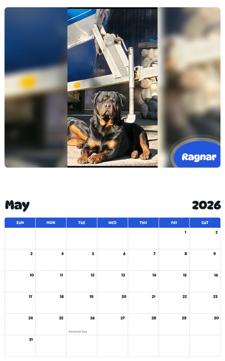 2026 - 2027 Ragnar - Pawidols Pet Calendar