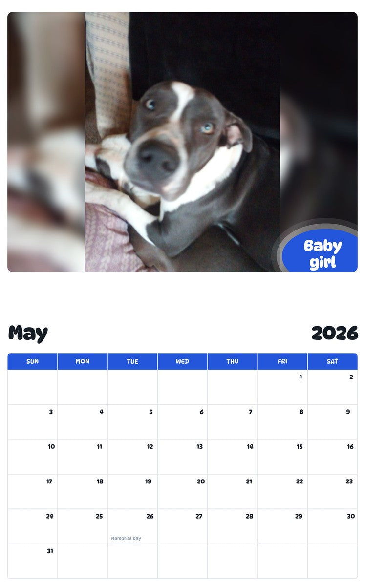 2026 - 2027 Baby girl - Pawidols Pet Calendar