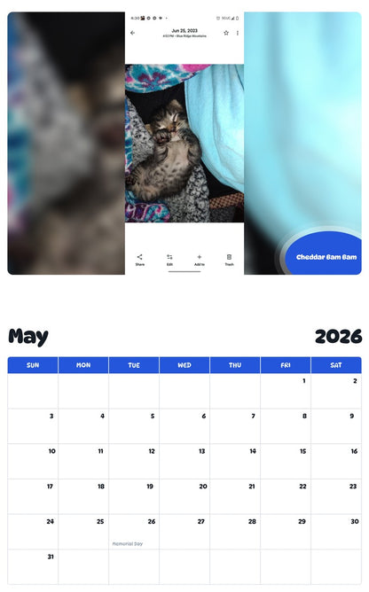 2026 - 2027 Cheddar Bam Bam - Pawidols Pet Calendar