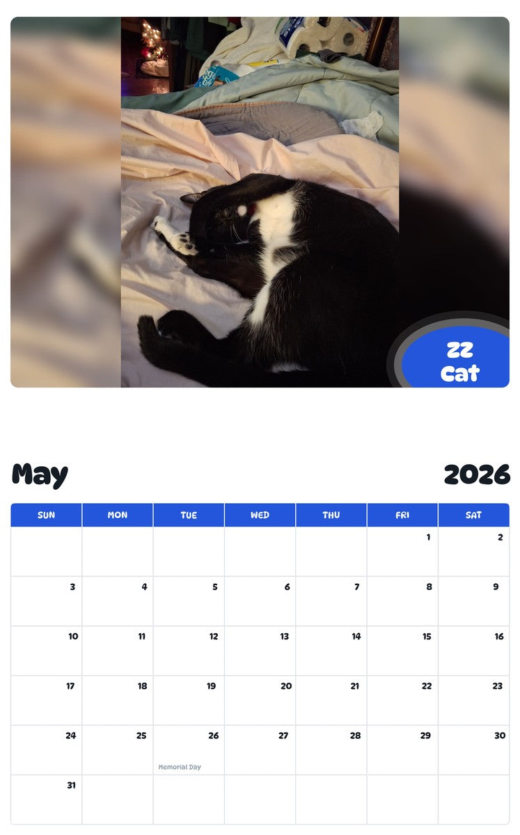 2026 - 2027 ZZ Cat - Pawidols Pet Calendar