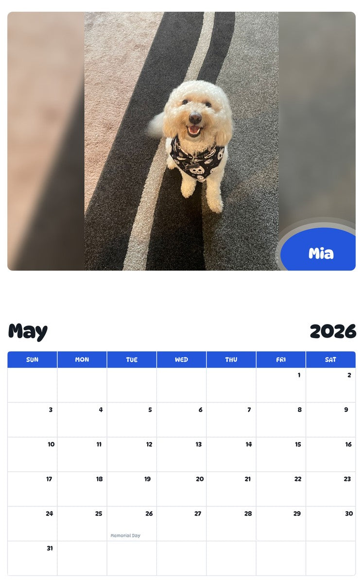 2026 - 2027 Mia - Pawidols Pet Calendar