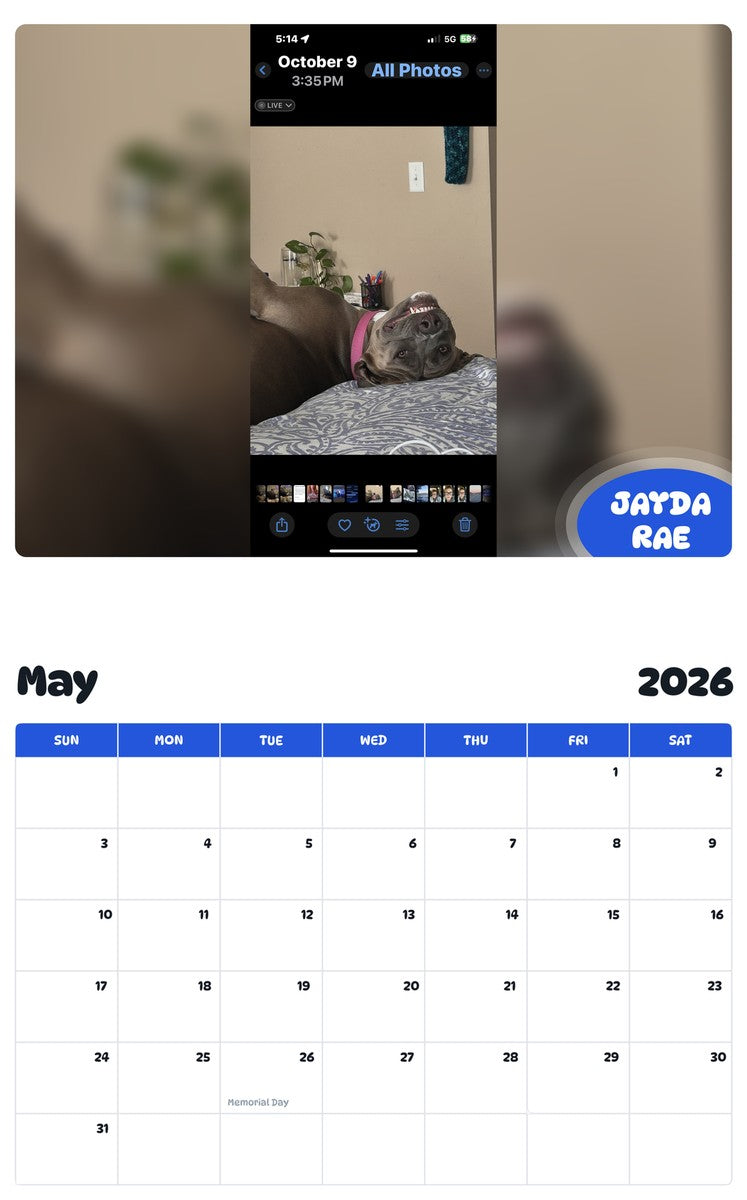 2026 - 2027 JAYDA RAE - Pawidols Pet Calendar