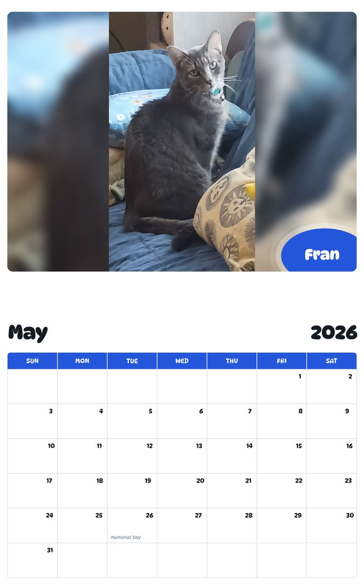 2026 - 2027 Fran - Pawidols Pet Calendar