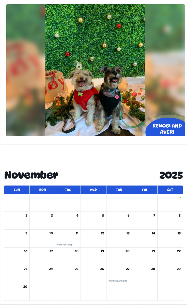 July 2025 - June 2026 Kenobi and Averi - Pawidols Pet Calendar