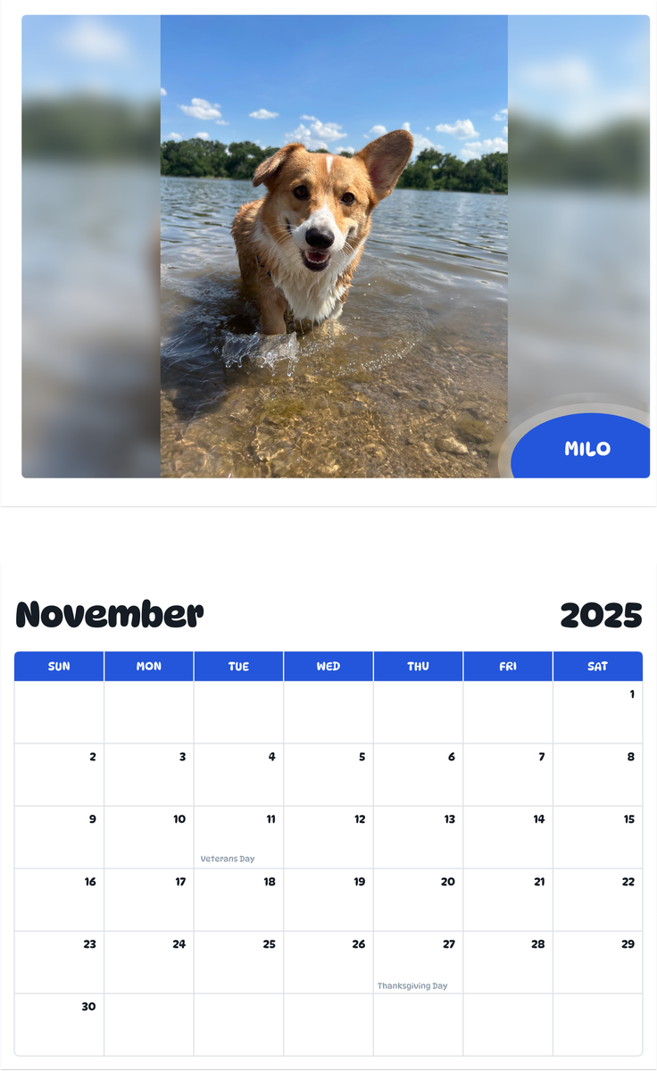 July 2025 - June 2026 Milo - Pawidols Pet Calendar
