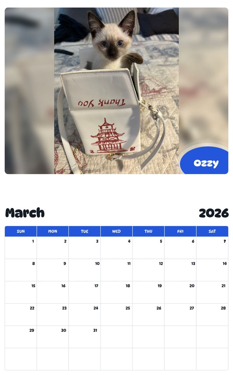 November 2025 - October 2026 Ozzy - Pawidols Pet Calendar