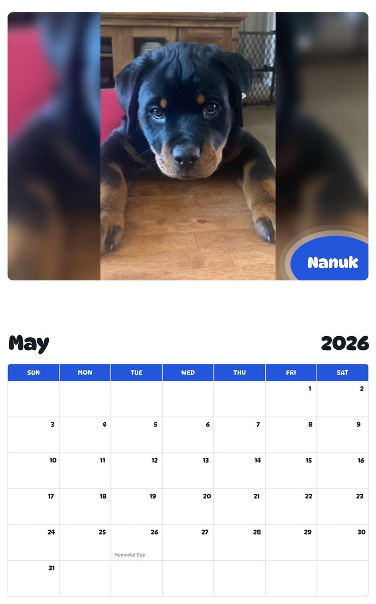2026 - 2027 Nanuk - Pawidols Pet Calendar