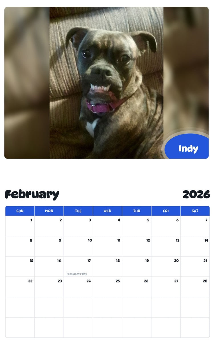 October 2025 - September 2026 Indy - Pawidols Pet Calendar