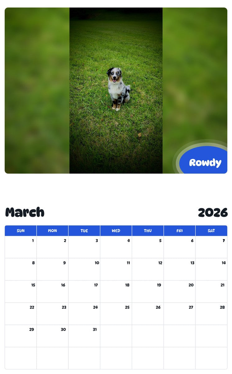 November 2025 - October 2026 Rowdy - Pawidols Pet Calendar