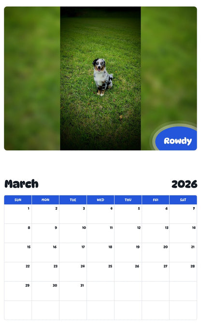 November 2025 - October 2026 Rowdy - Pawidols Pet Calendar