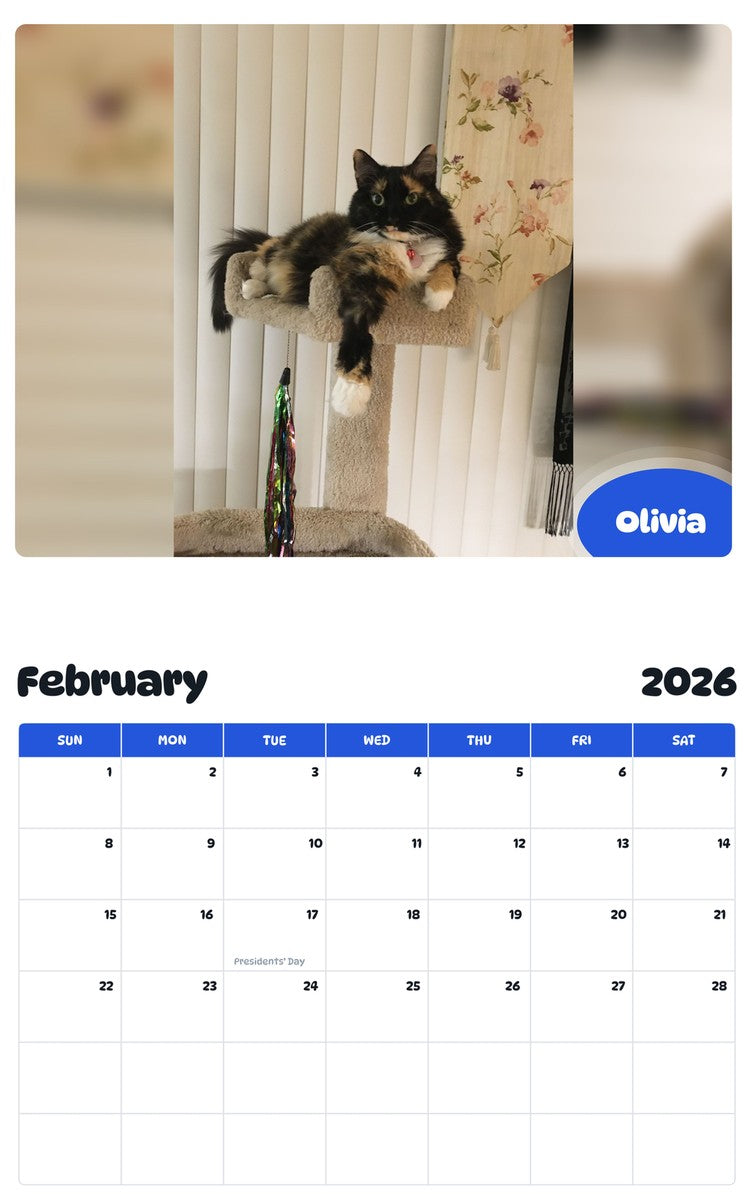 October 2025 - September 2026 Olivia - Pawidols Pet Calendar