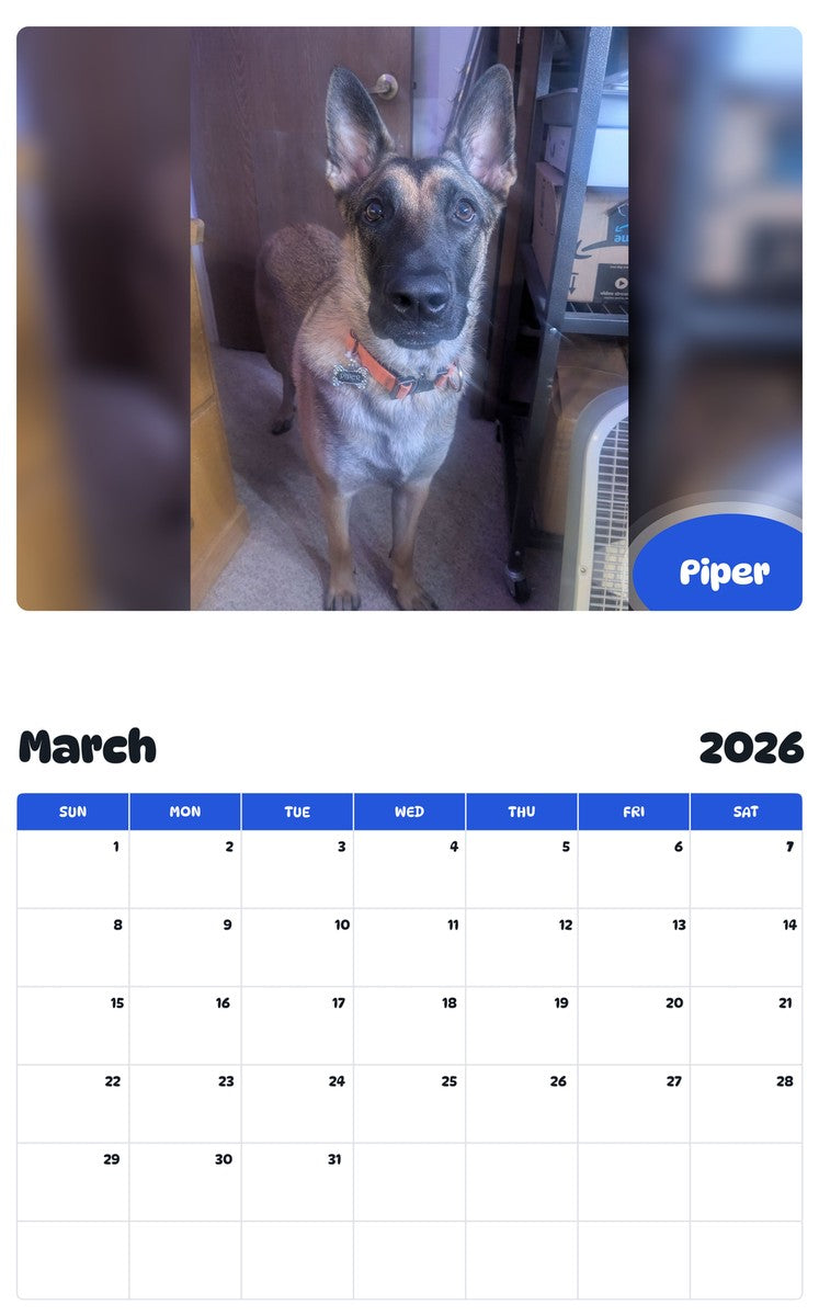 November 2025 - October 2026 Piper - Pawidols Pet Calendar