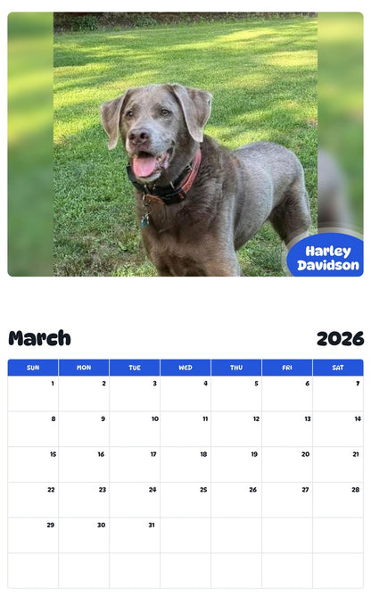 November 2025 - October 2026 Harley Davidson - Pawidols Pet Calendar
