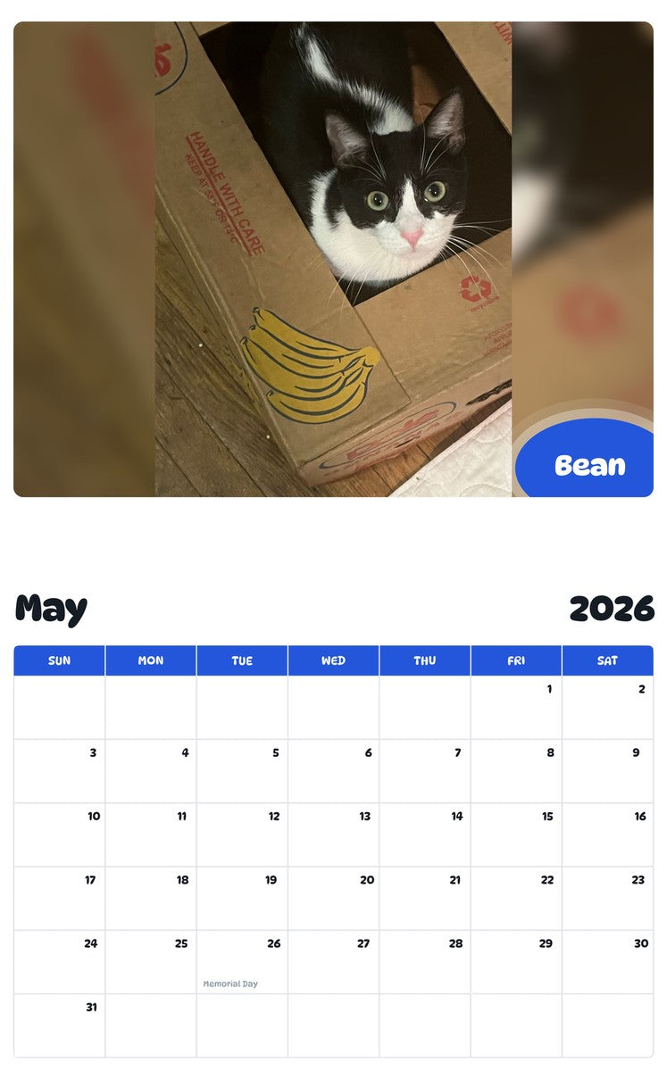 2026 - 2027 Bean - Pawidols Pet Calendar