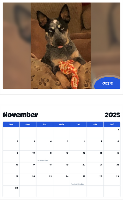 July 2025 - June 2026 Ozzie - Pawidols Pet Calendar