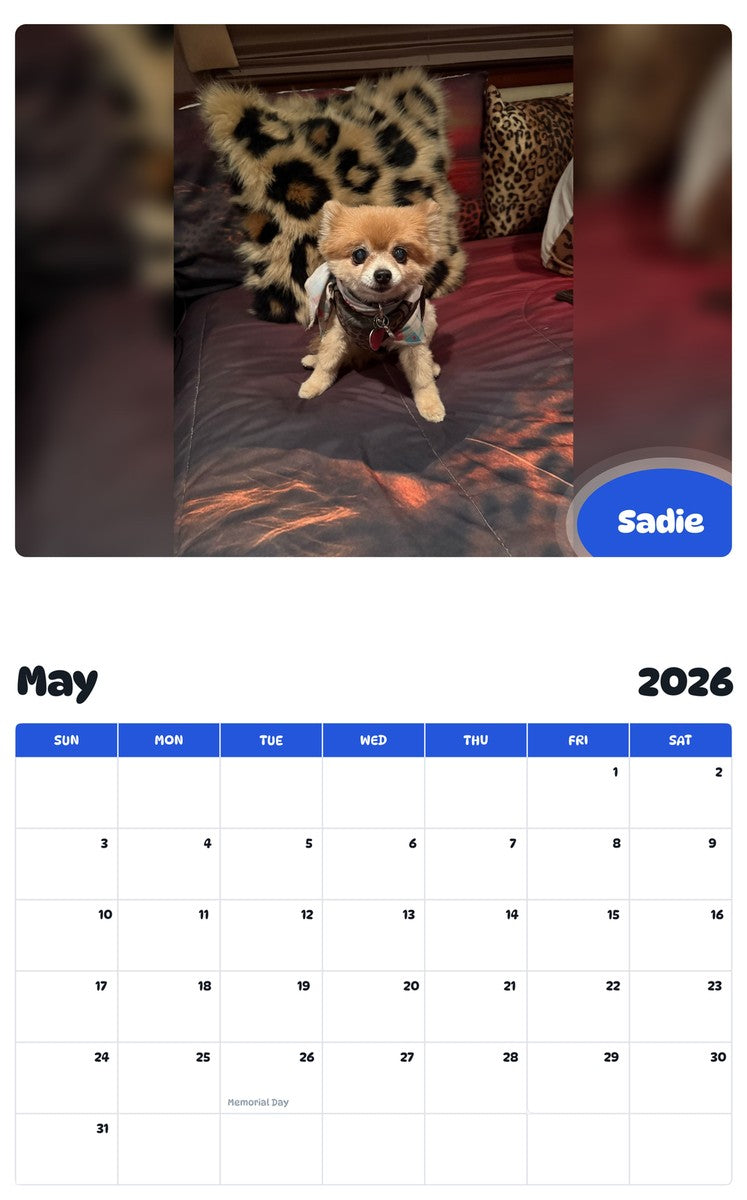 2026 - 2027 Sadie - Pawidols Pet Calendar