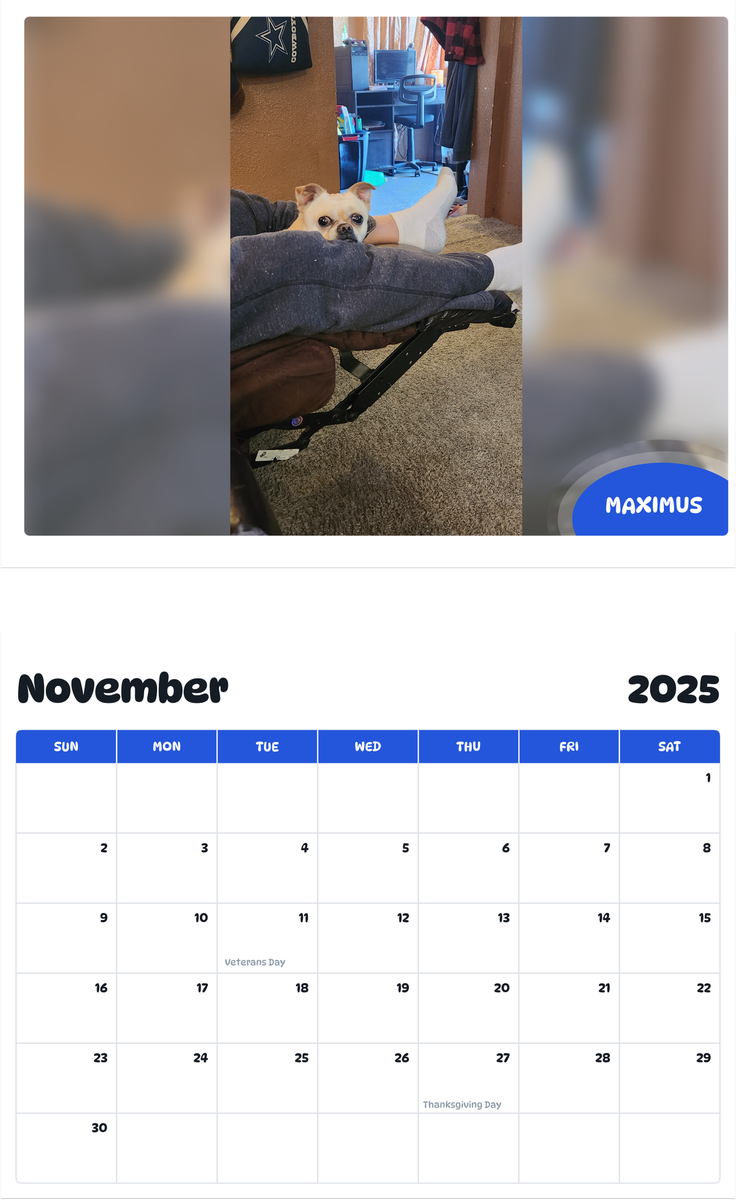 July 2025 - June 2026 Maximus - Pawidols Pet Calendar