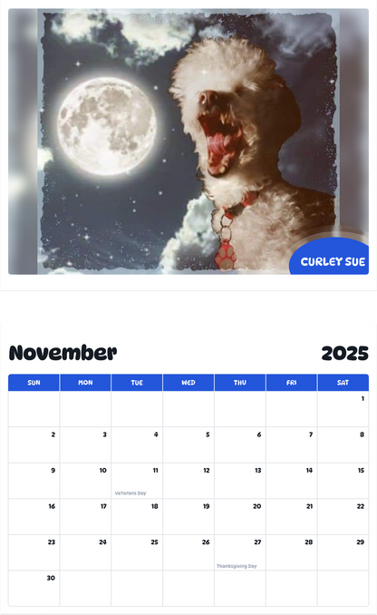 July 2025 - June 2026 Curley Sue - Pawidols Pet Calendar
