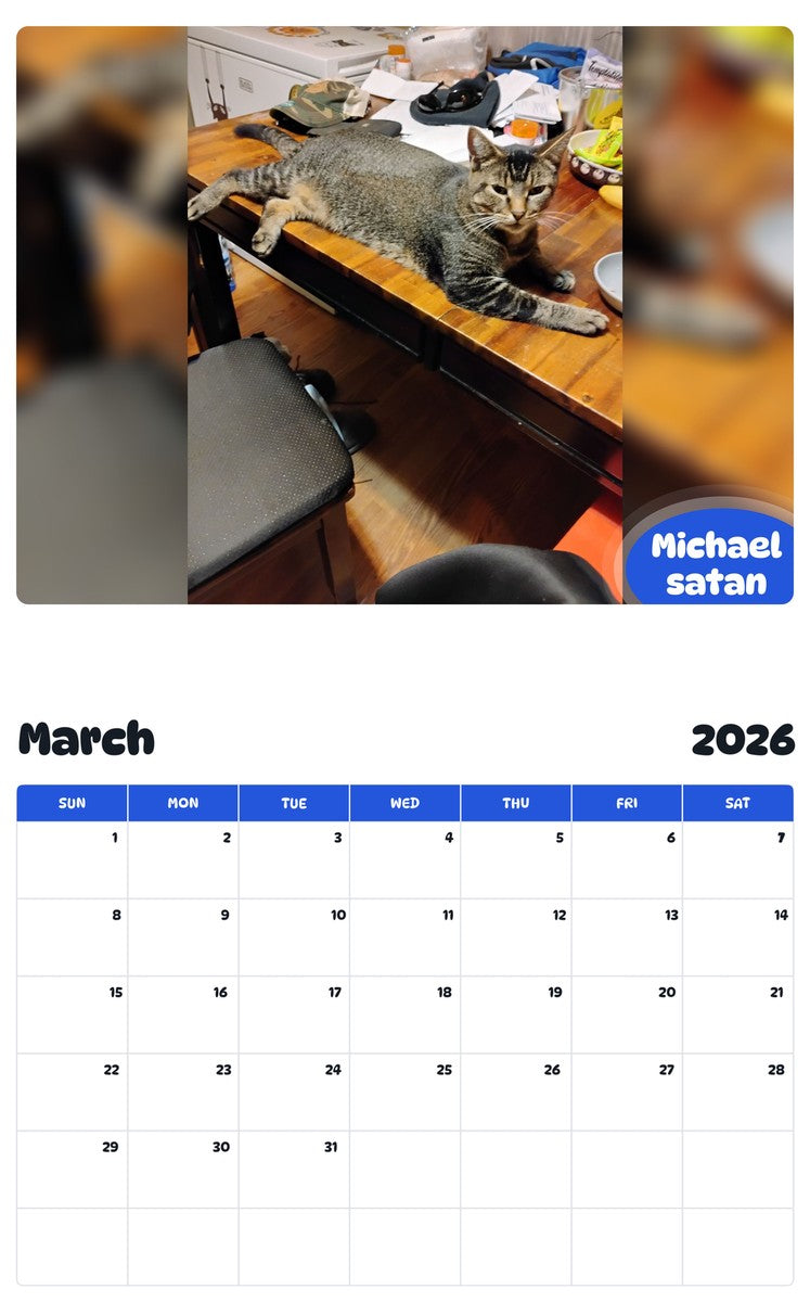November 2025 - October 2026 Michael satan - Pawidols Pet Calendar