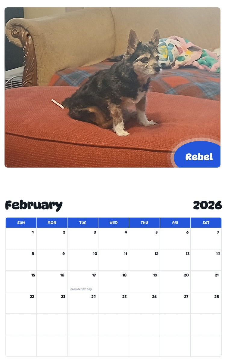 October 2025 - September 2026 Rebel - Pawidols Pet Calendar