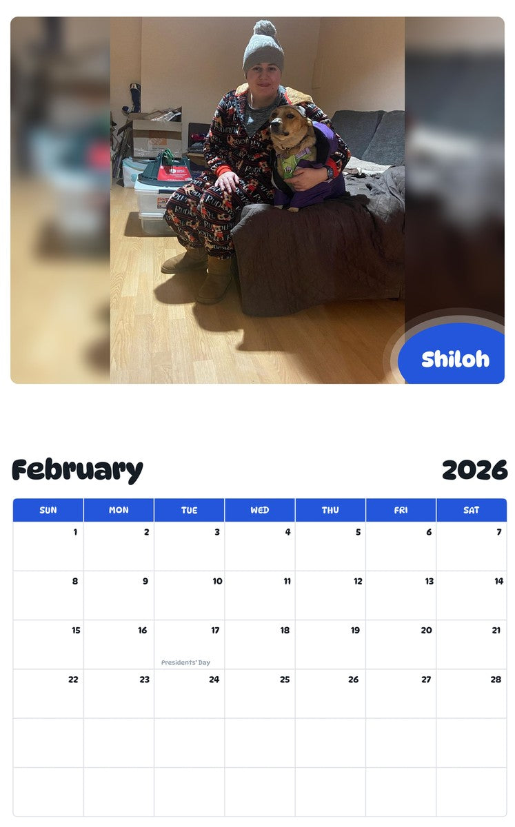 October 2025 - September 2026 Shiloh - Pawidols Pet Calendar