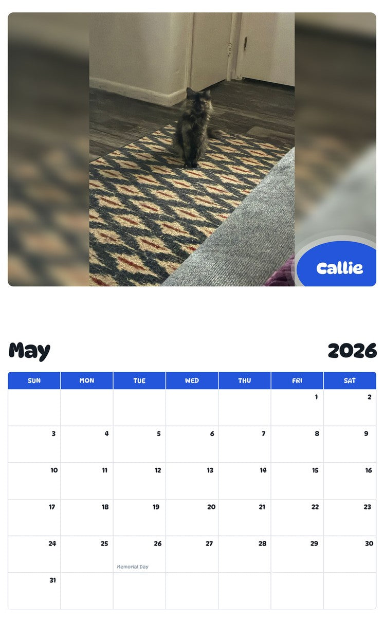 2026 - 2027 Callie - Pawidols Pet Calendar