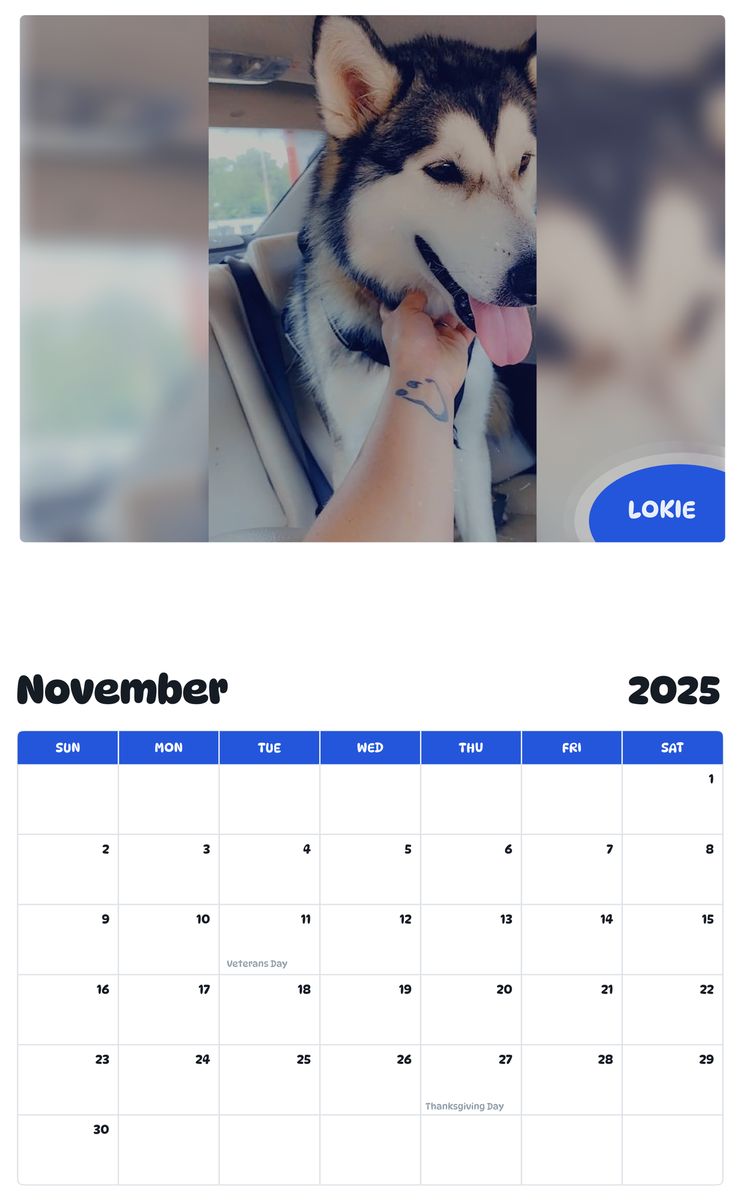 July 2025 - June 2026 Lokie - Pawidols Pet Calendar