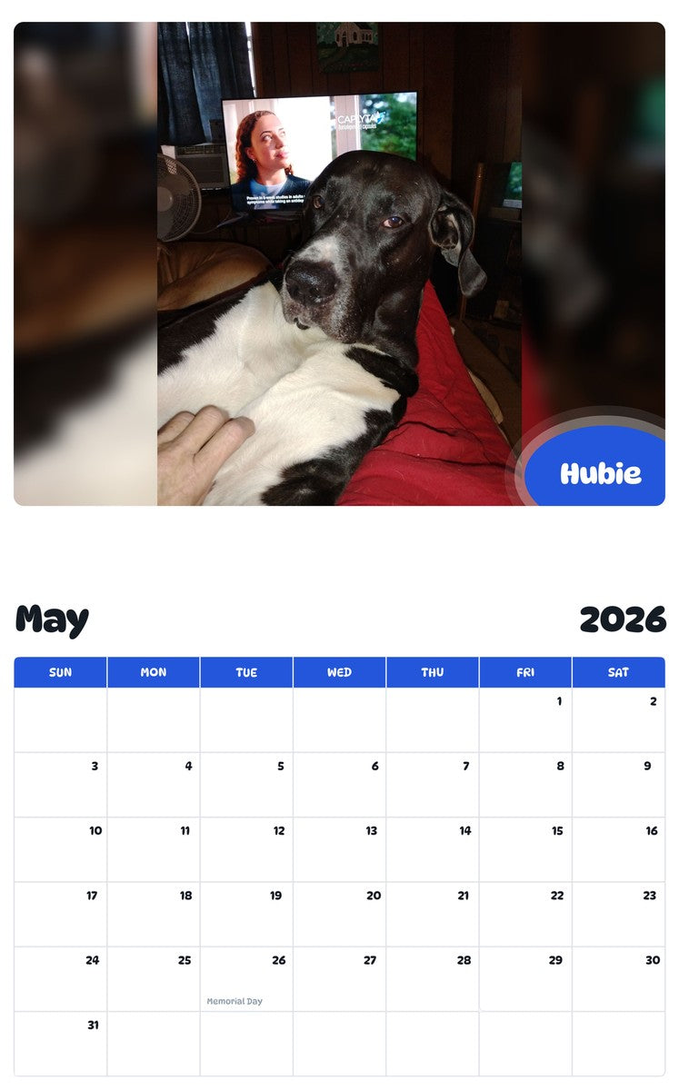 2026 - 2027 Hubie - Pawidols Pet Calendar