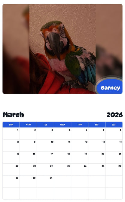 November 2025 - October 2026 Barney - Pawidols Pet Calendar
