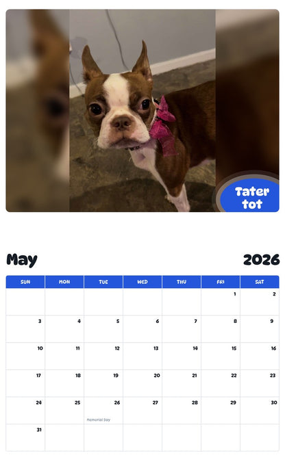 2026 - 2027 Tater tot - Pawidols Pet Calendar