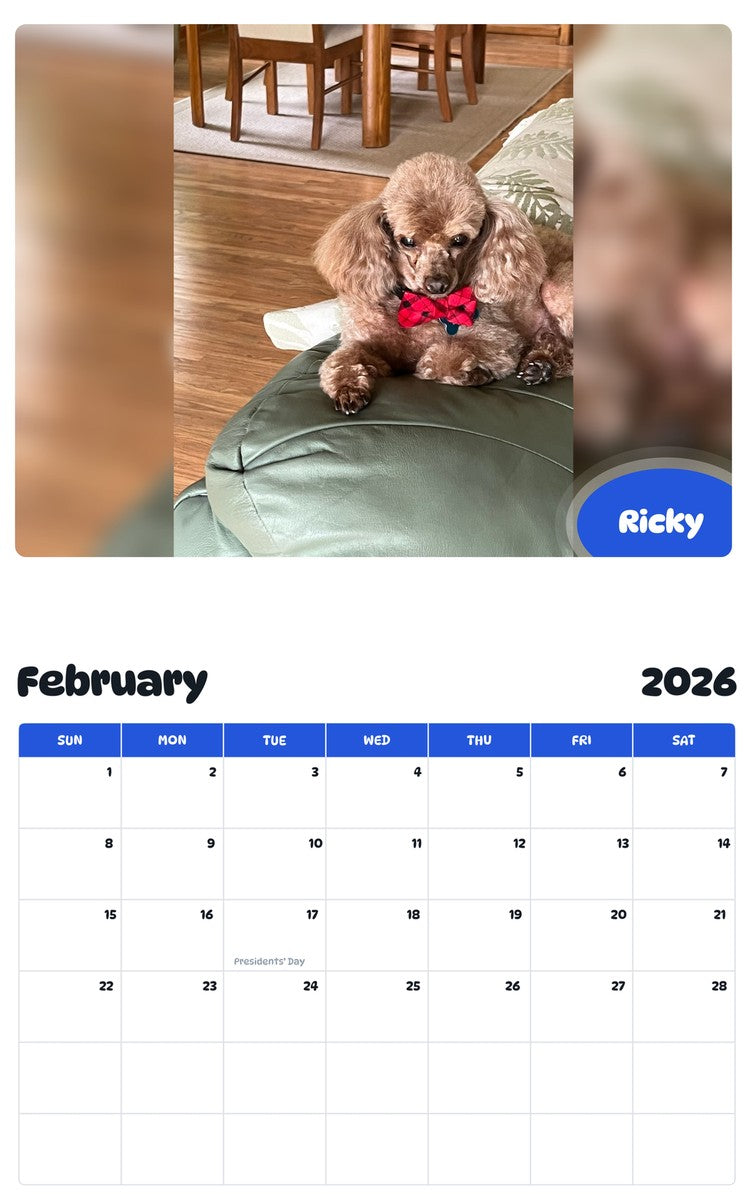 October 2025 - September 2026 Ricky - Pawidols Pet Calendar