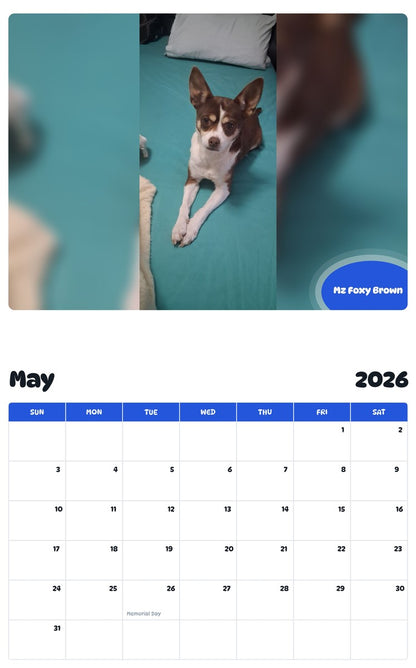 2026 - 2027 Mz Foxy Brown - Pawidols Pet Calendar