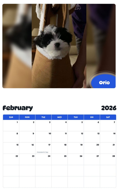 October 2025 - September 2026 Orio - Pawidols Pet Calendar