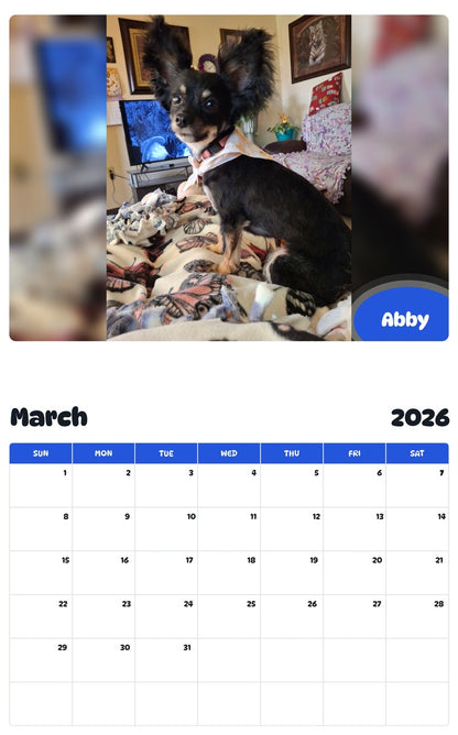November 2025 - October 2026 Abby - Pawidols Pet Calendar