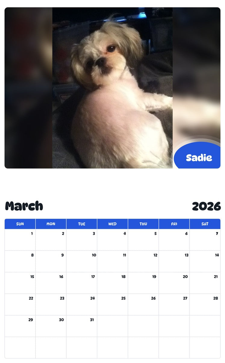 November 2025 - October 2026 Sadie - Pawidols Pet Calendar