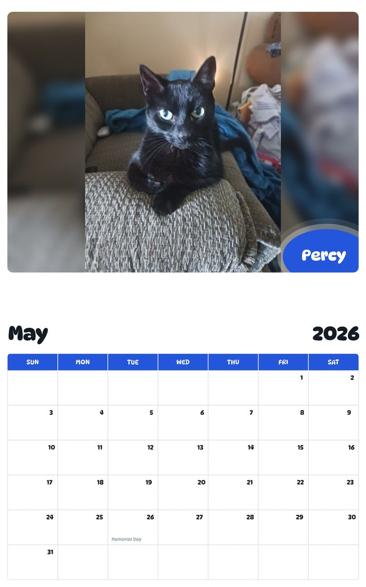 2026 - 2027 Percy - Pawidols Pet Calendar