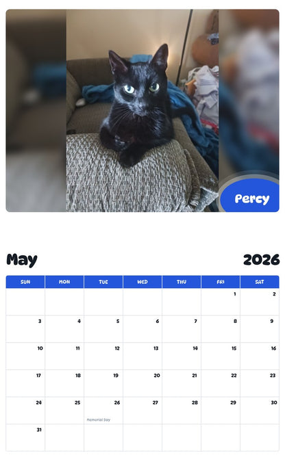 2026 - 2027 Percy - Pawidols Pet Calendar