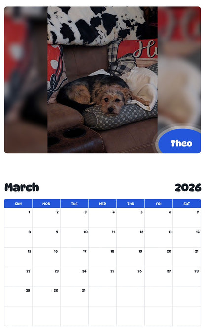 November 2025 - October 2026 Theo - Pawidols Pet Calendar