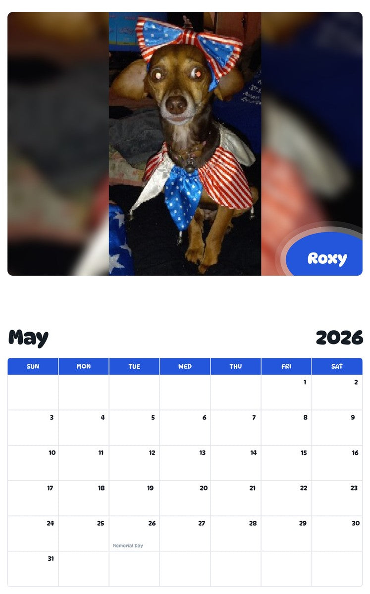2026 - 2027 Roxy - Pawidols Pet Calendar