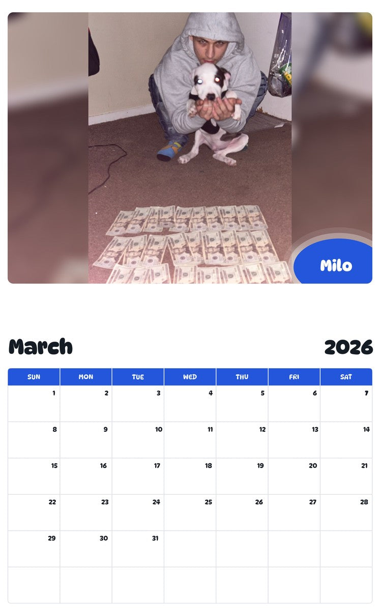 November 2025 - October 2026 Milo - Pawidols Pet Calendar