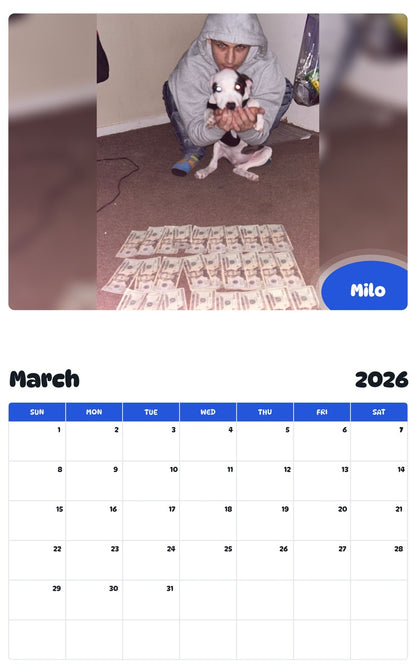 November 2025 - October 2026 Milo - Pawidols Pet Calendar