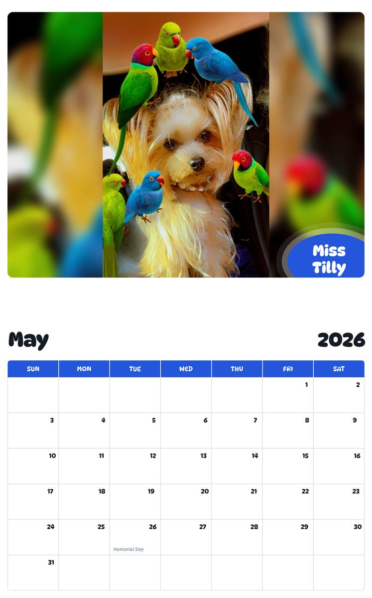 2026 - 2027 Miss Tilly - Pawidols Pet Calendar
