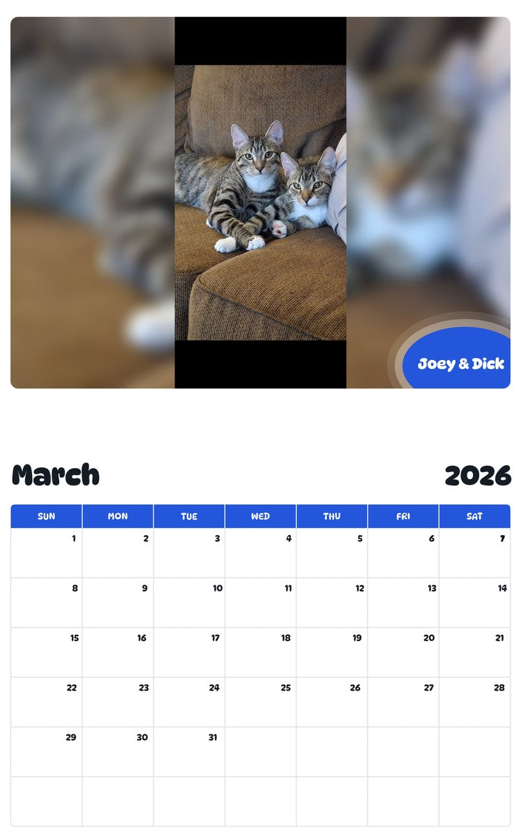 November 2025 - October 2026 Joey & Dick - Pawidols Pet Calendar