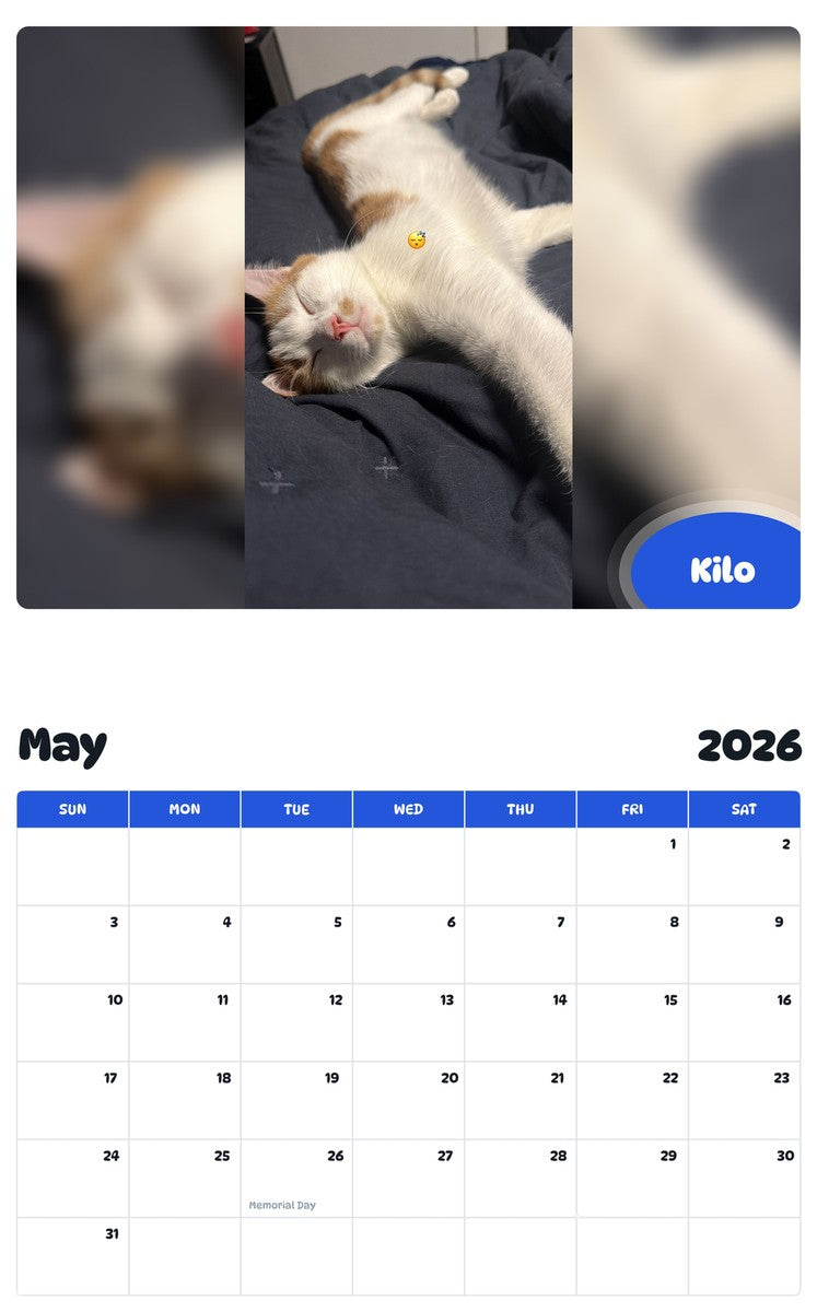 2026 - 2027 Kilo - Pawidols Pet Calendar