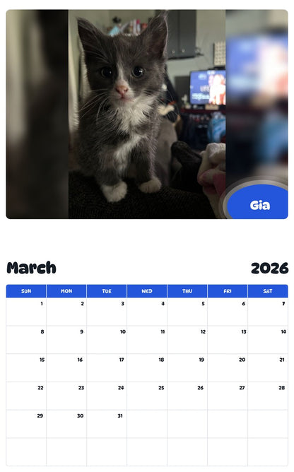 November 2025 - October 2026 Gia - Pawidols Pet Calendar