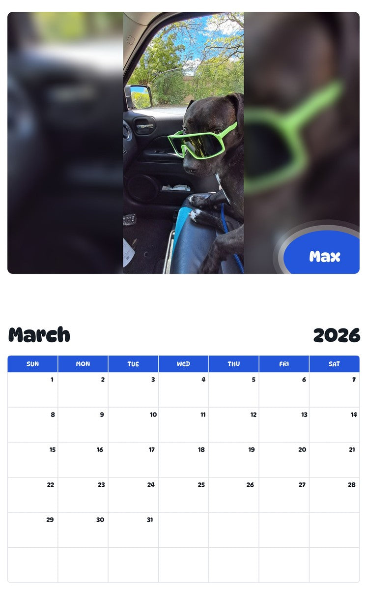 November 2025 - October 2026 Max - Pawidols Pet Calendar