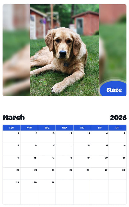 November 2025 - October 2026 Blaze - Pawidols Pet Calendar