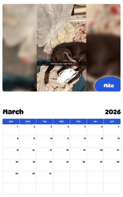 November 2025 - October 2026 Milo - Pawidols Pet Calendar