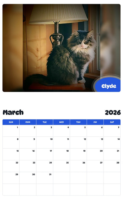 November 2025 - October 2026 Clyde - Pawidols Pet Calendar